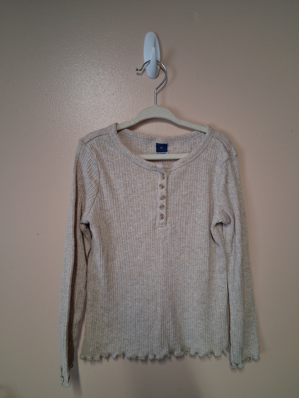 Old Navy Kids Long Sleeve Ribbed Tee - Light Beige